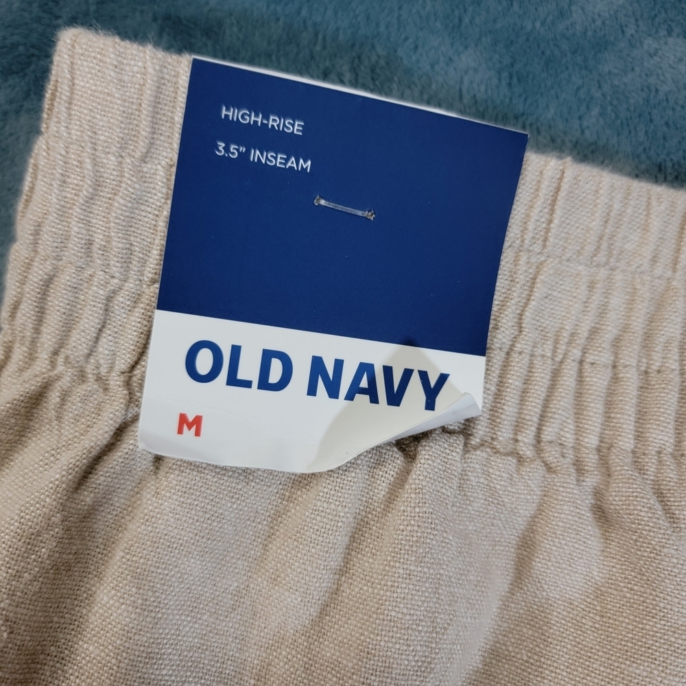 Old Navy Women's  Lien Blend High Waisted Tan Shorts 3.5" Seam Nwt Size M - Picture 7 of 9
